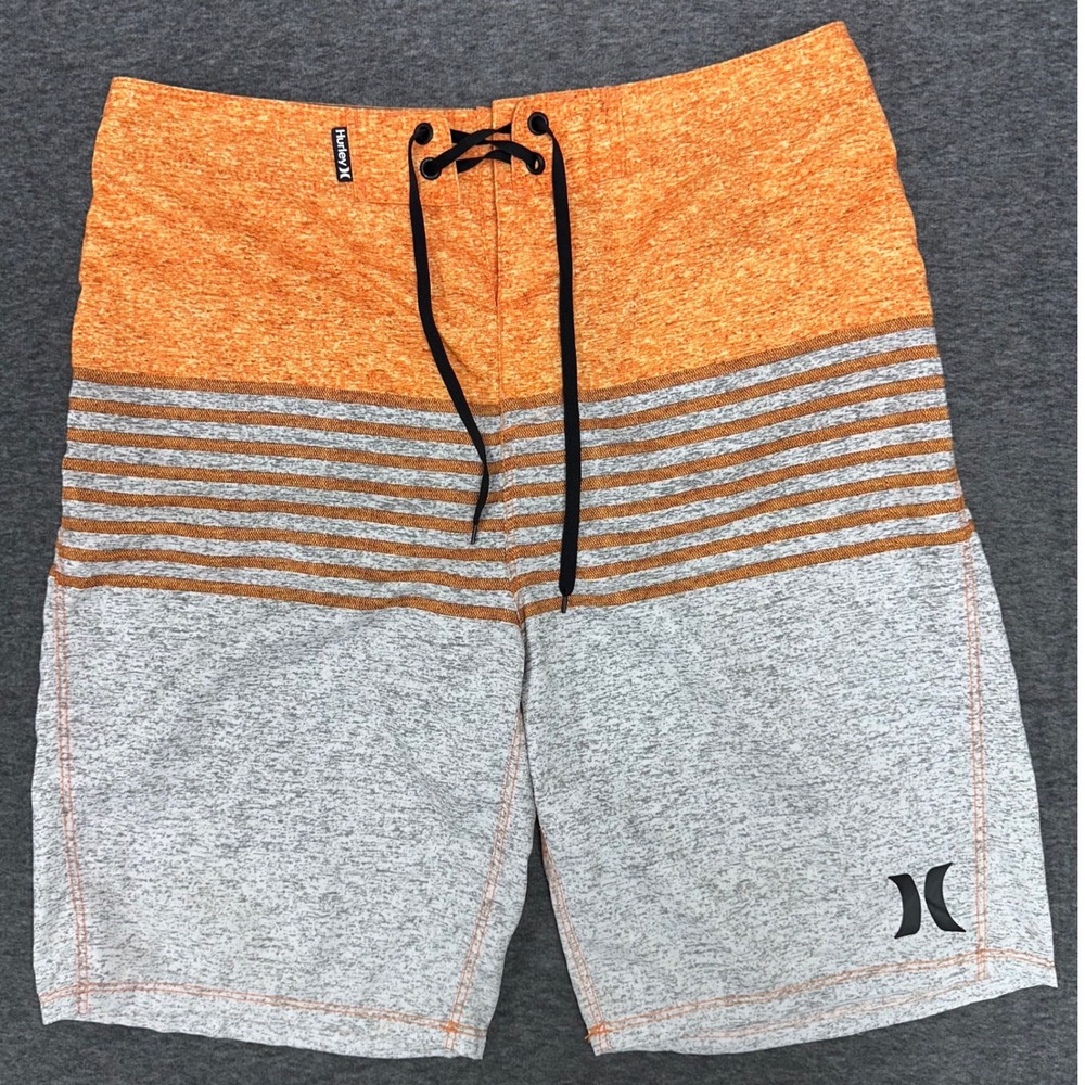 Hurley Board Shorts Swim Trunks Orange Black Striped Beach Surf Casual Size 30